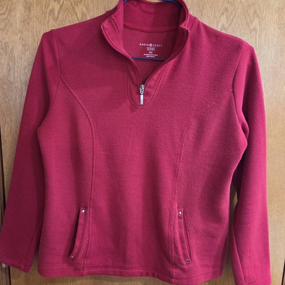 Karen Scott Cherry Red Quarter-Zip Pullover